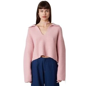 NEW Woman's Drop Shoulder Open Collar Cropped Sweater